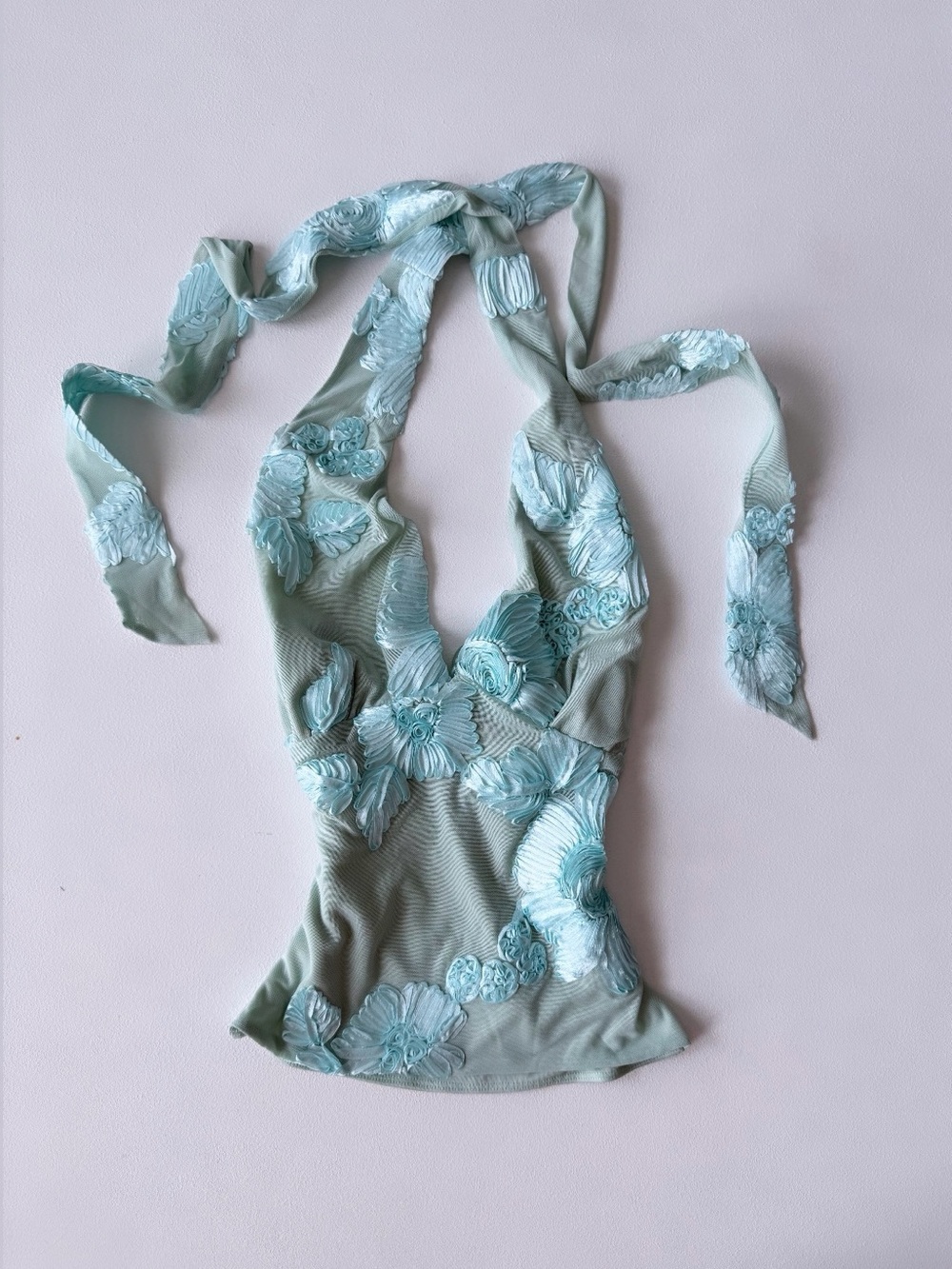 Milk + Honey Aqua Blue Floral Applique Halter
Top